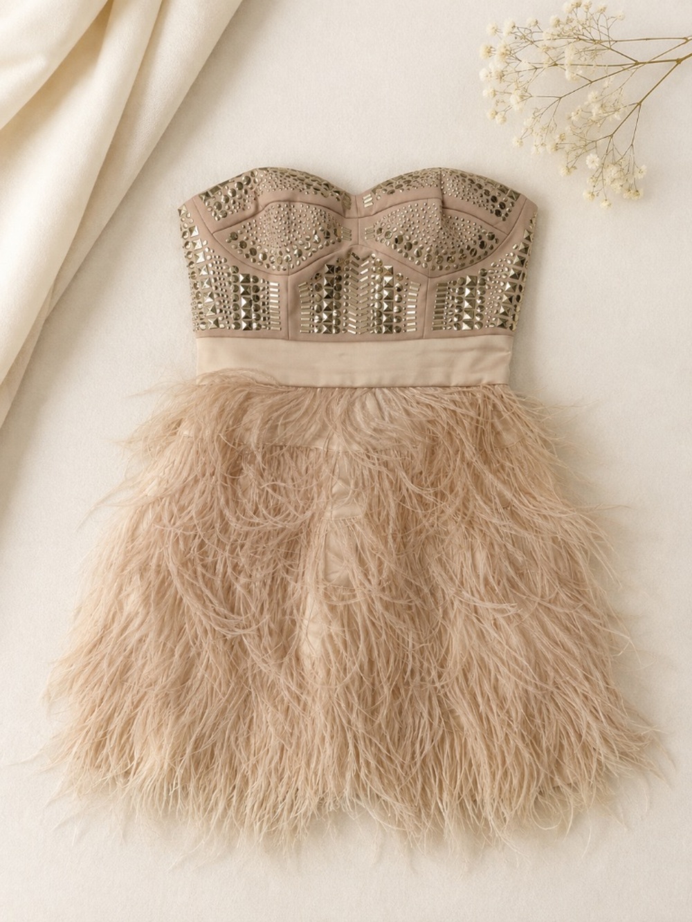 Bebe Embellished Feather Mini Dress XS